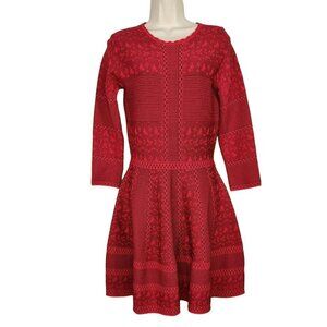 Gianni Bini Fit and Flare Dress Knit Women Size L Red Black Long Sleeve